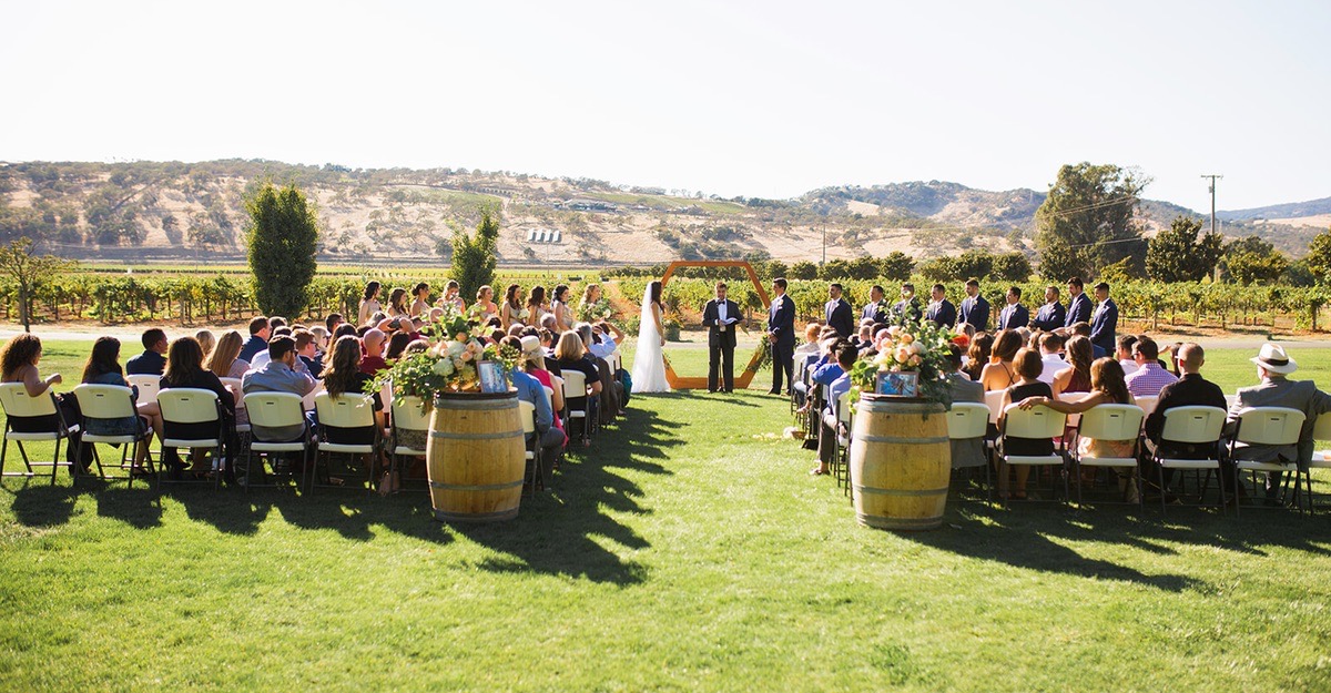 Wedding ceremony in front of our local vineyard