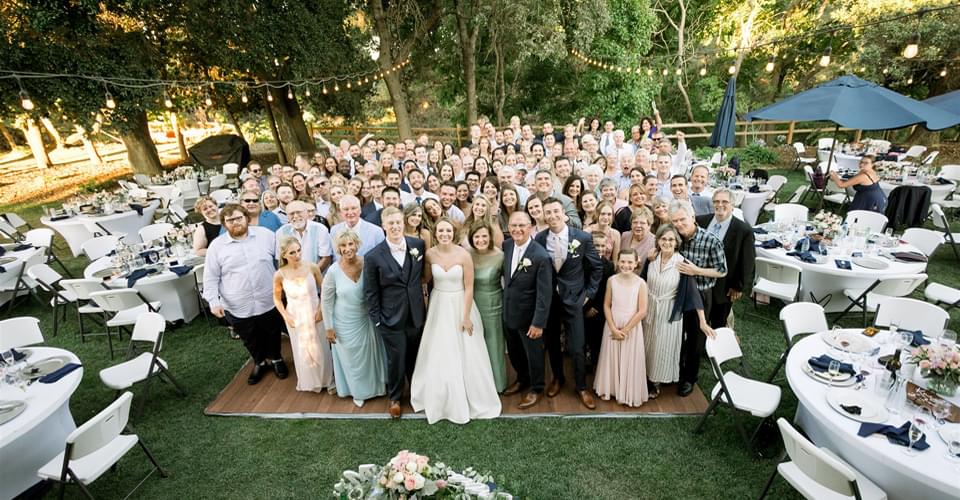 The wedding party strikes a pose